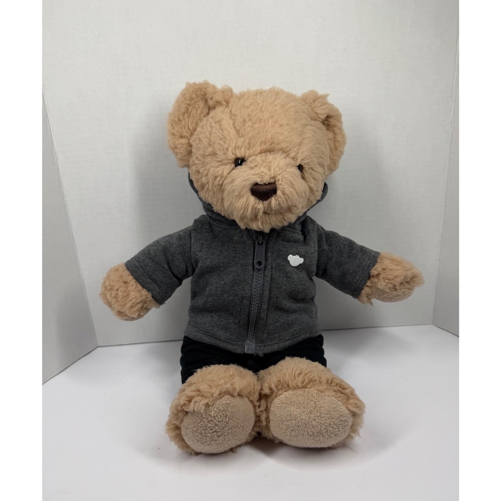 Build-A-Bear Workshop Tan Curly Plush Teddy Bear with Grey Hoodie & Black Pants